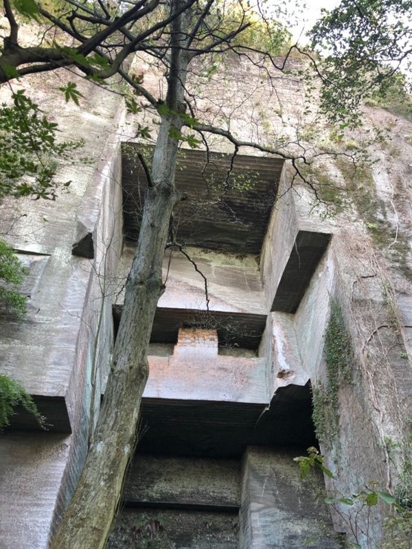 日本・鋸山「千葉鋸山」の写真：石切場。
昔は多くの企業が石を切りにい...