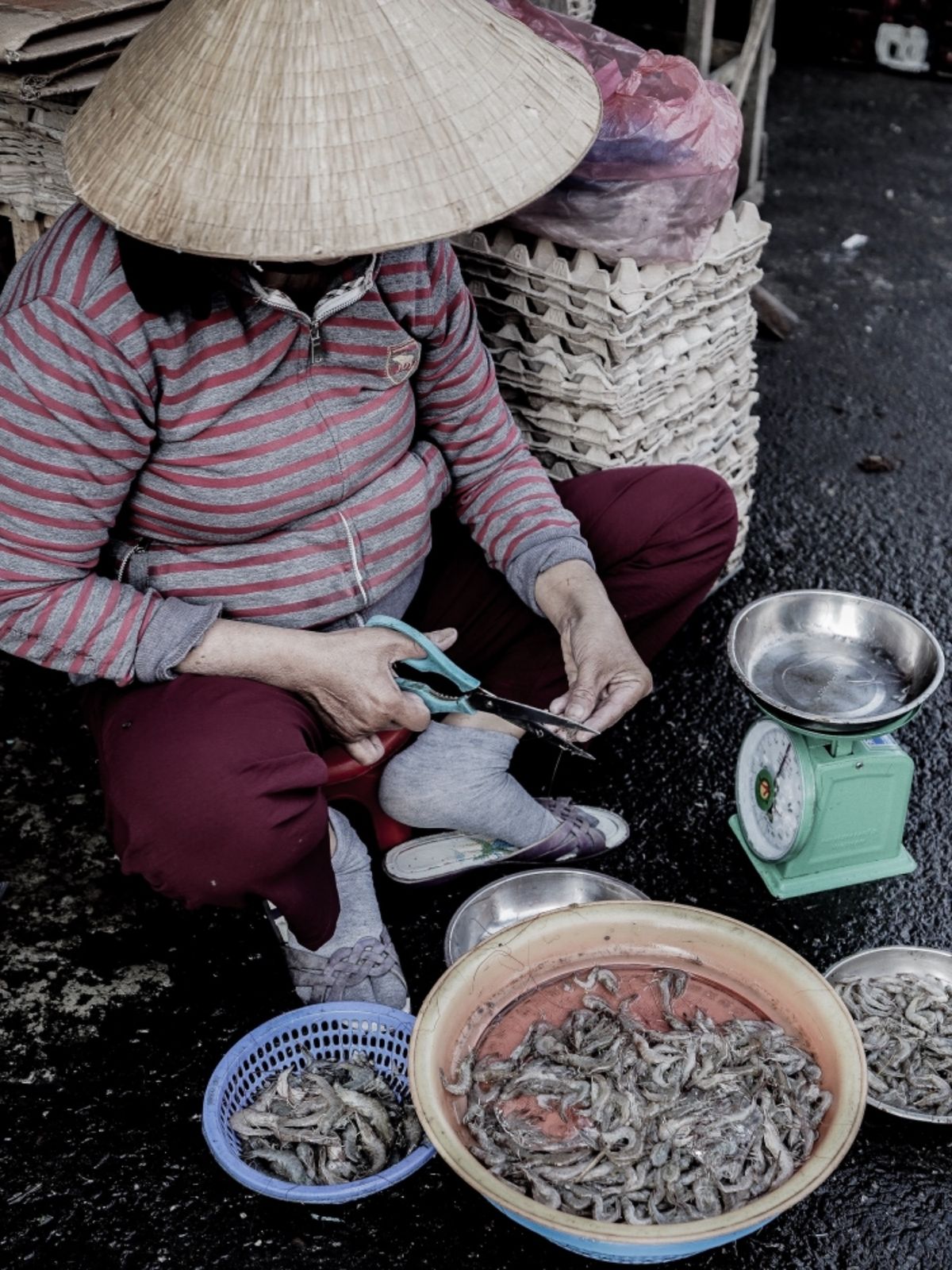 魚の生臭さが漂っている。ホイアン旧市街の外れにホイアン市場がある。その裏手...
