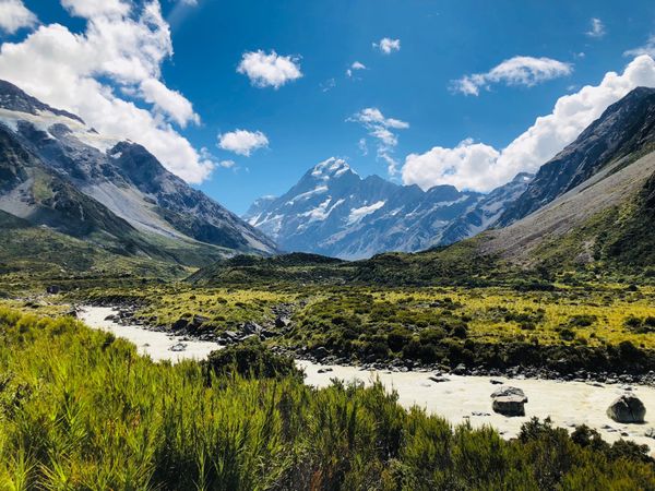 ニュージーランド・クライストチャーチ、ダニーデン、インバカーギル、テアナウ、マウントクック、テカポ「ニュージーランド南島旅行」の写真：マウントクックのフッカーバレー。お散歩な...