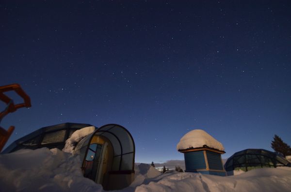 フィンランド・ロヴァニエミ「フィンランドオーロラハンター」の写真：ガラスイグルーに宿泊。
薄いオーロラを見...