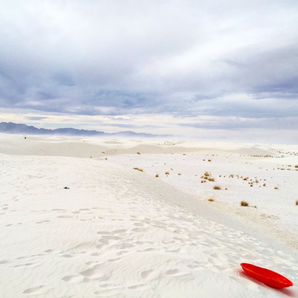 ホワイトサンズ。白いのは砂ではなく、ギプスの素になる石膏です。赤いボードみ...