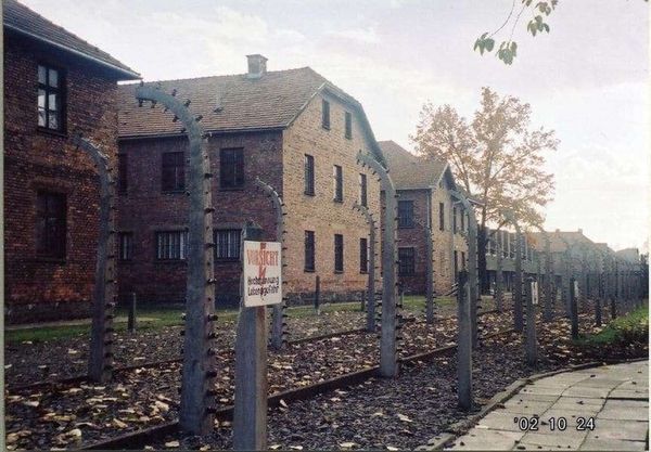 ポーランド・ワルシャワ「2002年 EU加盟前のポーランド　悲しきポーランドの歴史とアウシュビッツ強制収容所」の写真：電気鉄条網が2列ある。

