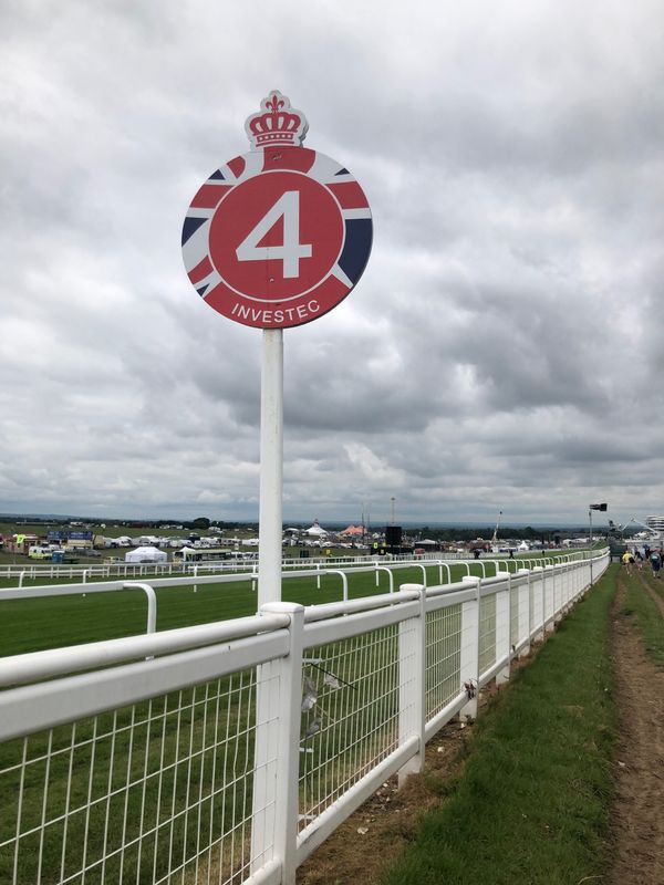 イギリス(英国)・エプソム「イギリスダービー2019」の写真：4角が最寄り。