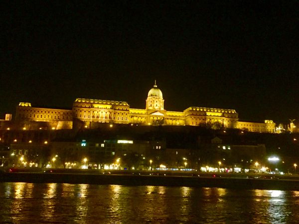 ハンガリー・ブダペスト「ハンガリー旅行」の写真：ドナウ川のナイトクルーズから見たブダ城と...