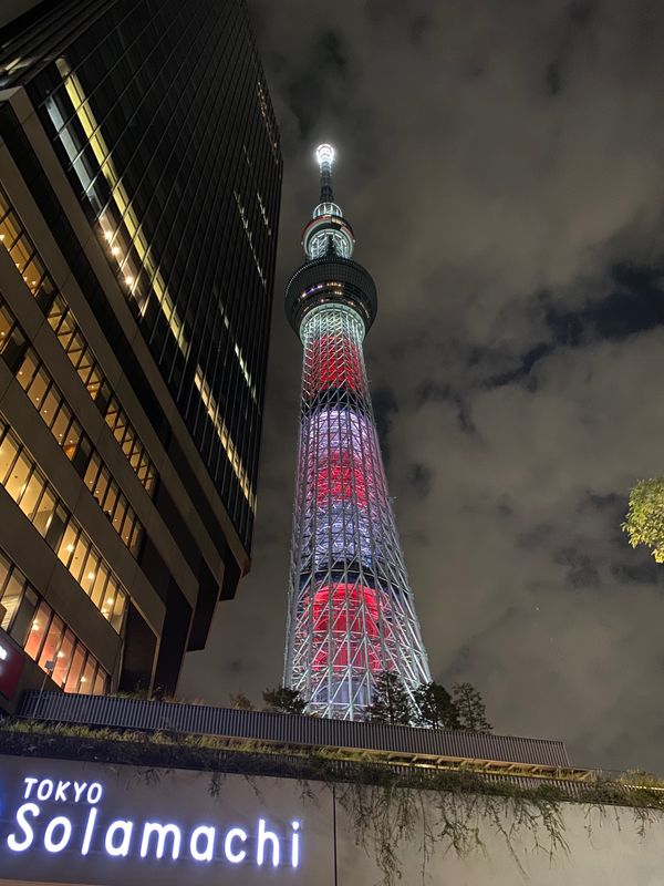 日本「スカイツリー」の写真：ラグビー日本色のスカイツリー