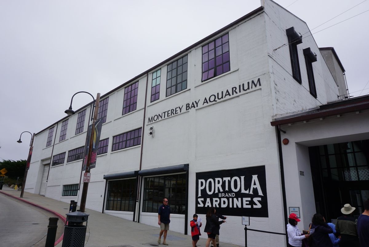 モントレーベイ水族館はイワシの缶詰工場をリノベーション！煙突もその名残かな⁈