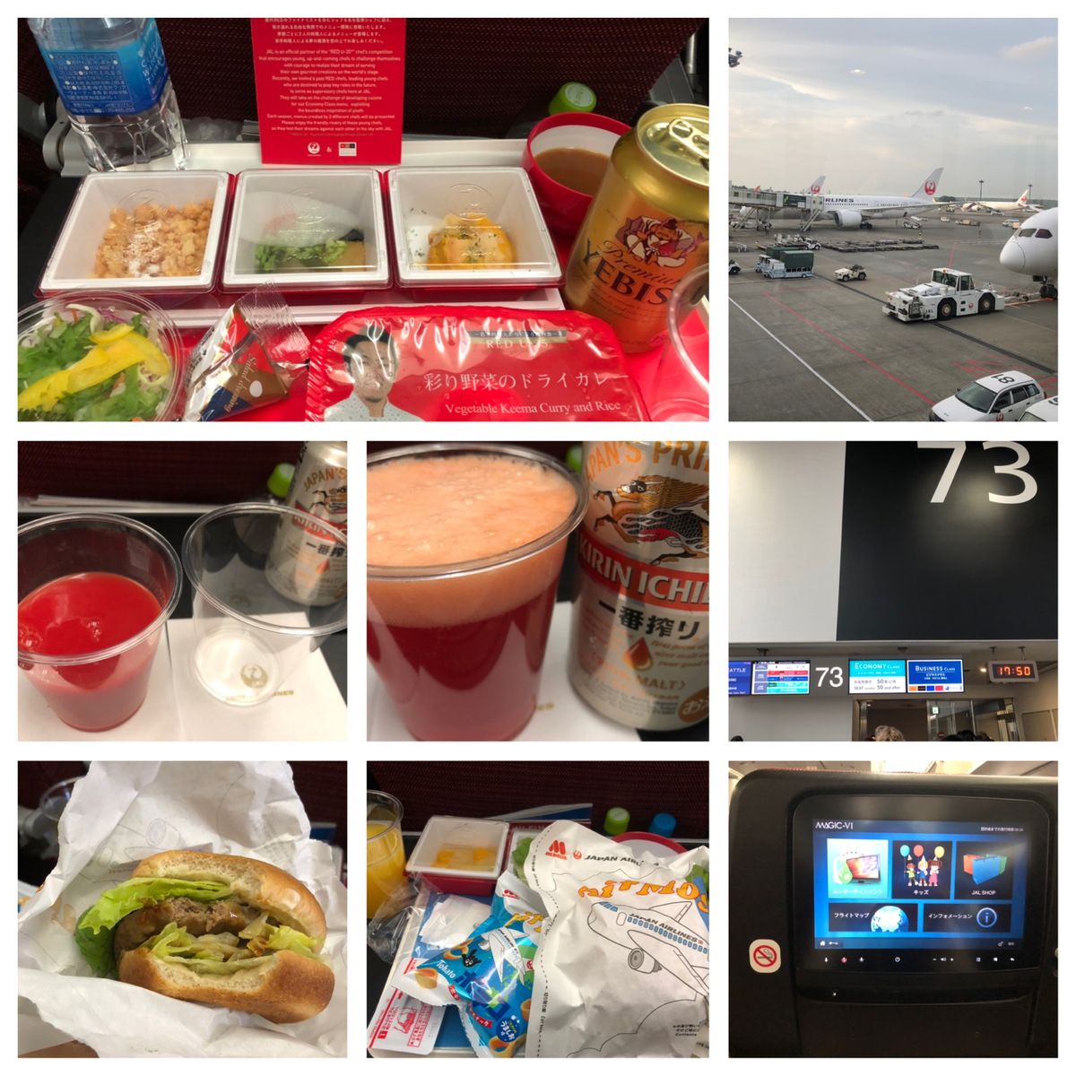 機内食を食べて、シアトルへ。なんだか、システムトラブルとやらで、入国までに...