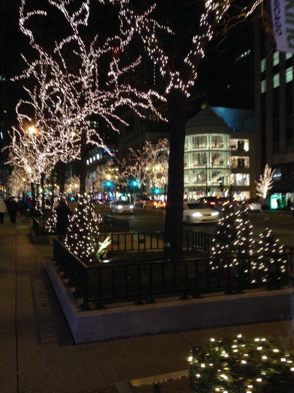 アメリカ(米国)・シカゴ「ブルースを求めてシカゴ」の写真：夜のシカゴダウンタウン。
小腹が空いて...