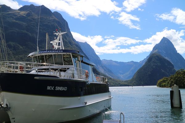ニュージーランド・オークランド、クイーンズタウン、ハーヘイ「ニュージーランド🇳🇿年越し旅行」の写真：ミルフォードサウンドでクルージング。船の...