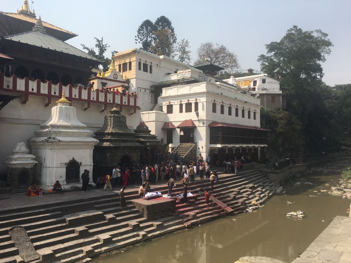 ヒンズー寺院パシュパティナート。そこらでお葬式が行われてて、ネパール人の死...