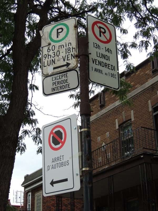 カナダ・モントリオール「2014年 カナダ　33番モントリオール　ケッベック州ではいつまで独立論争が続くのか。」の写真：ややこしい標識
60分駐車可
月曜日から...