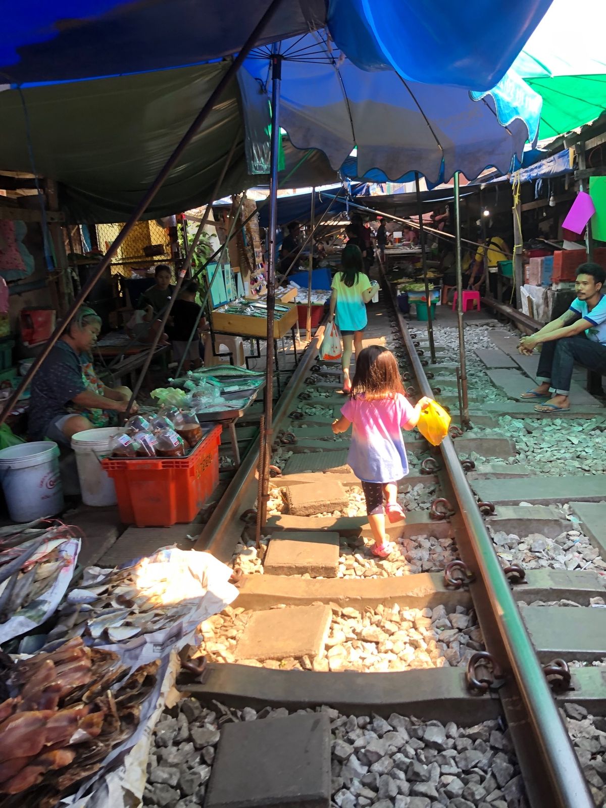 メークロン市場
お土産屋もあるし、地元民も利用する野菜屋や魚屋などもあって...