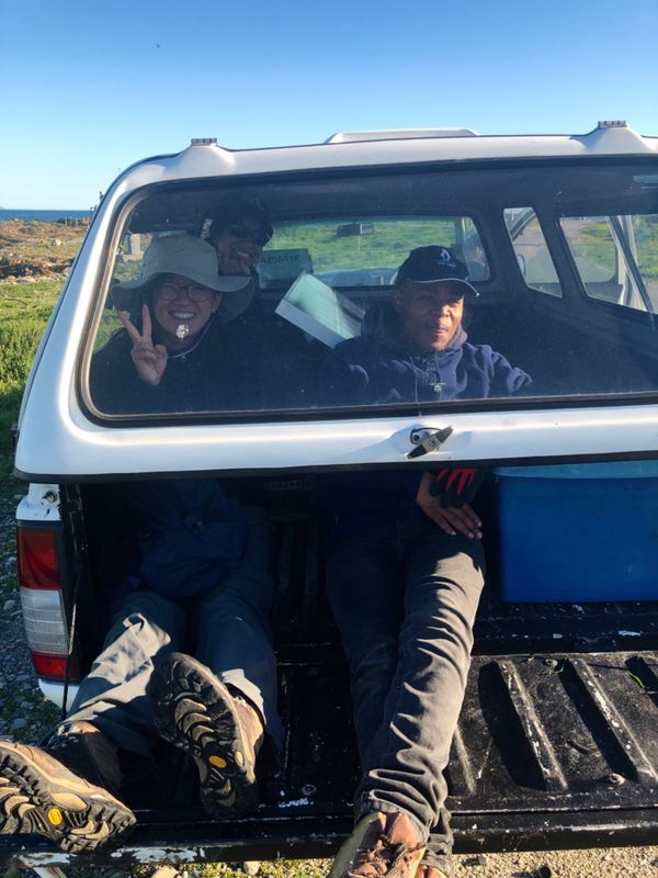 南アフリカ・ケープタウン「ペンギン調査に参加！」の写真：ロベン島の中ではこんな風に車の荷台にみん...