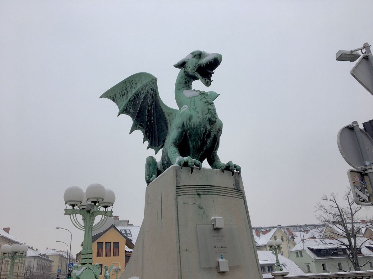 大雪のリュブリャーナ
ドラゴンにも雪