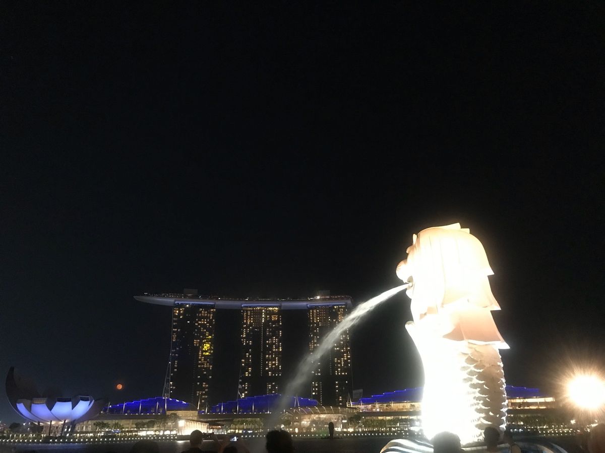 早朝に到着したので、ホテルに荷物を置いて
マリーナ公園へ。
まだマーライオ...